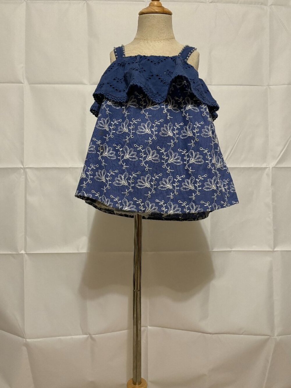 River Island Girls Blue Embroidered Ruffle Tank Top Size 9 Years